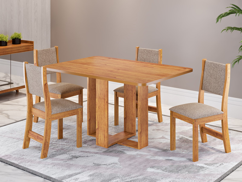 Viero Móveis Havana 120x80_Mel_Tp Mel_4 Cad Sol_Linho Kaki