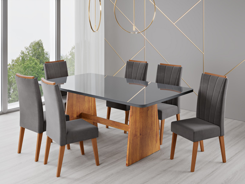 Viero Móveis San Francisco 160x80_Mel_Vd Grafite_6 Cad Safira_Veludo Grafite