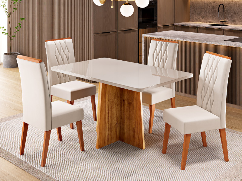 Viero Móveis Los Angeles 120x80_Mel_Vd Off_4 Cad Cristal_Veludo Marfim