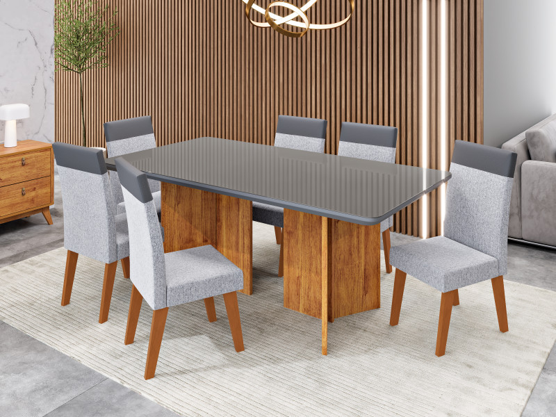 Viero Móveis Monaco 160x90_Mel_Vd Grafite_6 Cad Veneza_Linho Inox_Chumbo