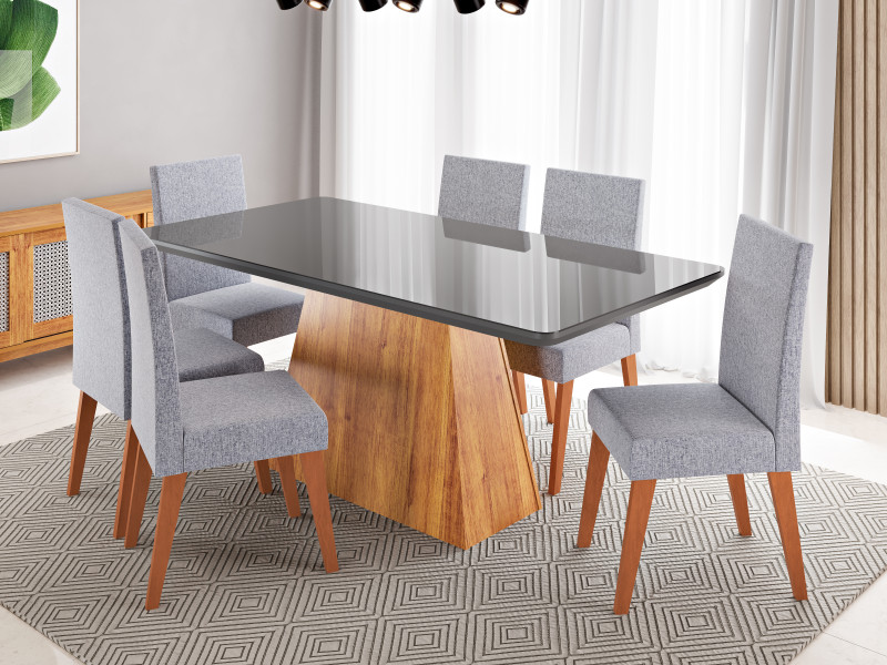 Viero Móveis Selena 160x90_Mel_Vd Grafite_6 Cad Milão_Linho Inox