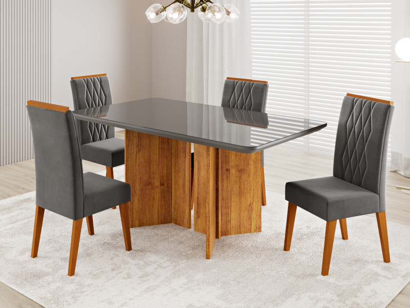 Viero Móveis Monaco 120x90_Mel_Vd Grafite_4 Cad Cristal_Veludo Grafite